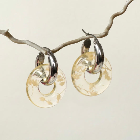 Paio di orecchini BLOOM in acciaio inossidabile e resina con Gypsophila