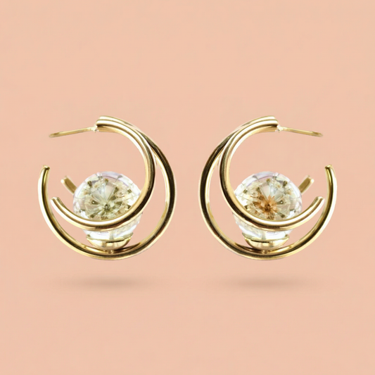 Orecchini BOLLE in acciaio inox oro con resina e Pizzo della regina Anna bianco