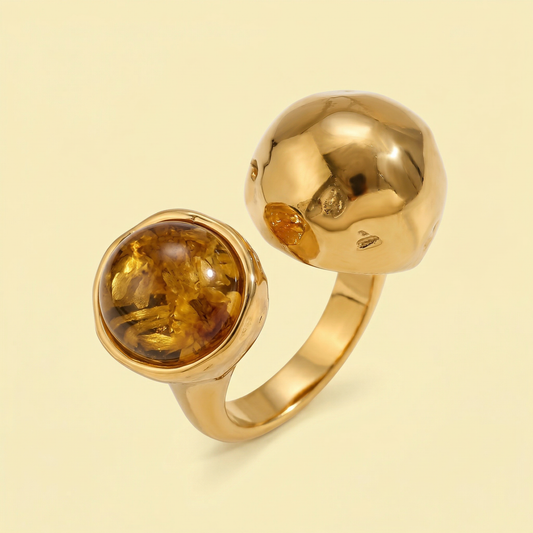 Anello PETRA regolabile in acciaio inox e fiore vero preservato nella resina GLIXIA arancio