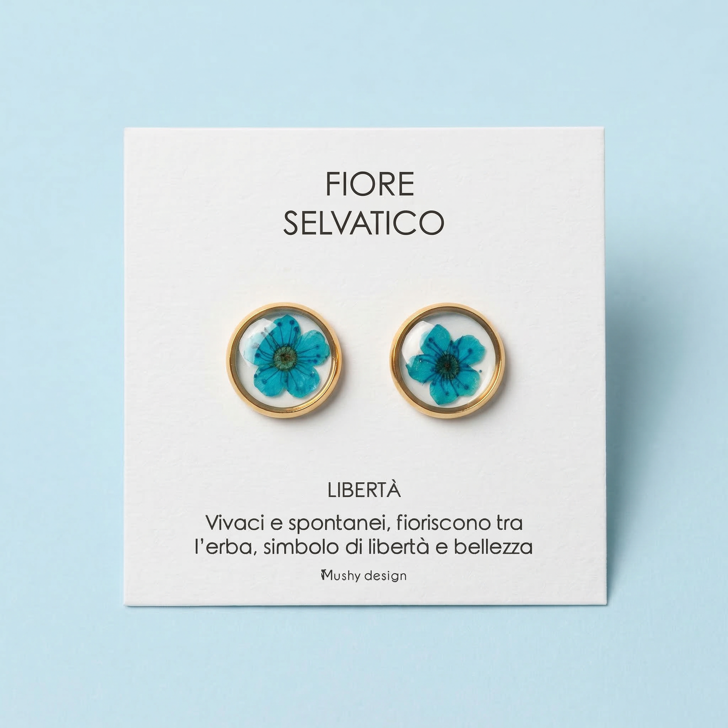 Paio di orecchini a lobo in acciaio inossidabile con Fiore selvatico blu