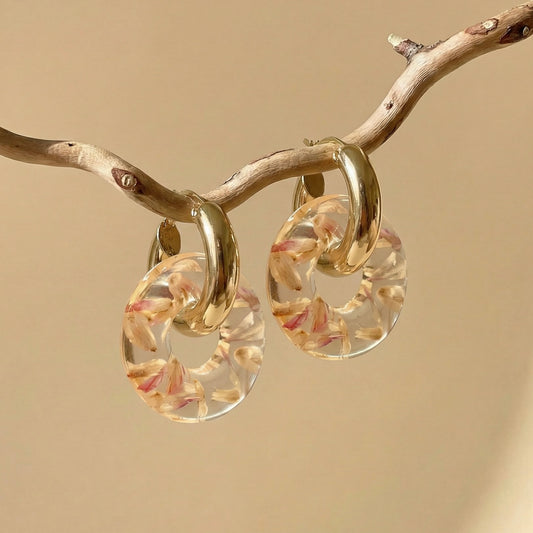 Paio di orecchini BLOOM in acciaio inossidabile e resina con petali di Trifoglio