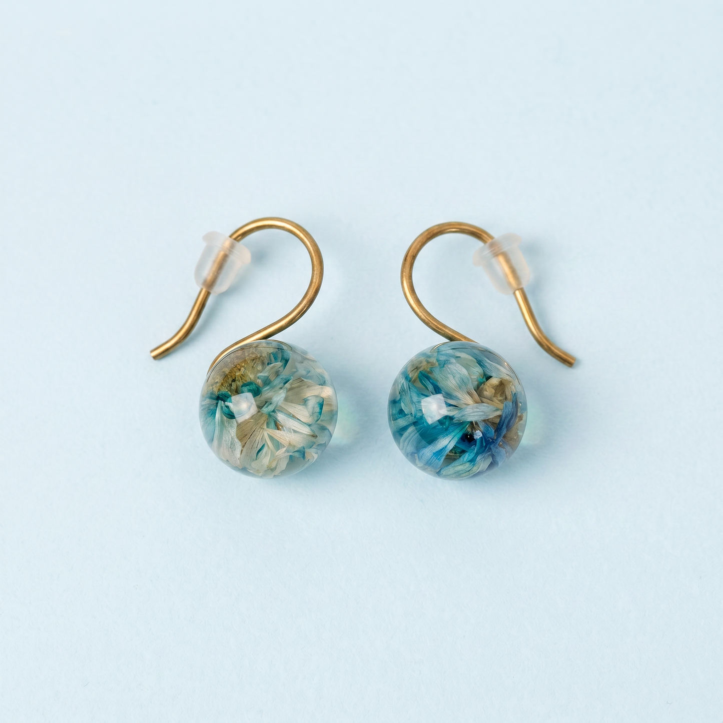 Orecchini con Fiori Veri in Resina - Glixia blu | Acciaio Inox Anallergico