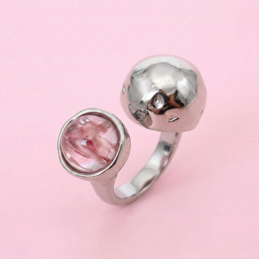 Anello PETRA regolabile in acciaio inox e fiore vero preservato nella resina TRIFOGLIO