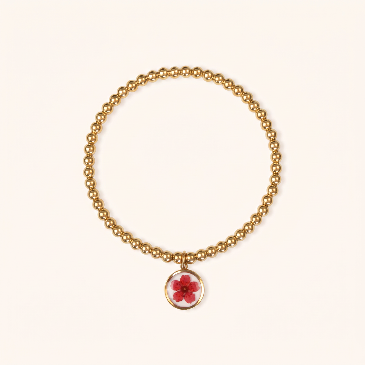 Bracciale elastico in acciaio inossidabile e ciondolo in resina con fiore rosso