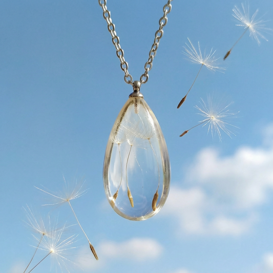 Collana RUGIADA in acciaio inossidabile e ciondolo in resina con Soffione