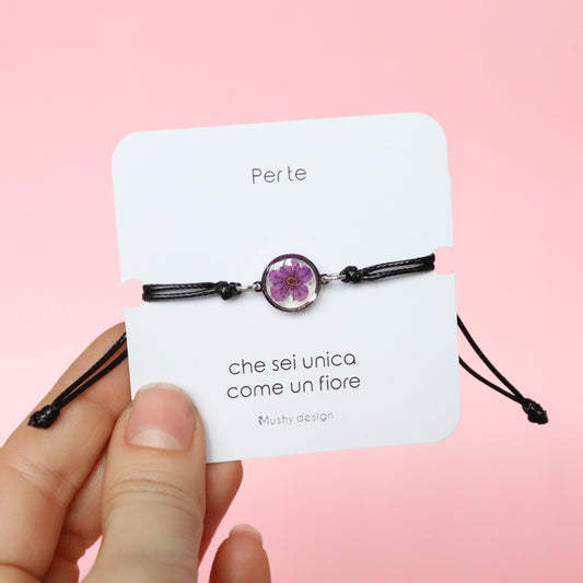 Bracciale ABBRACCIAMI in acciaio inox con resina e fiore selvatico ros Bracciale ABBRACCIAMI in acciaio inox con resina e fiore selvatico ros
