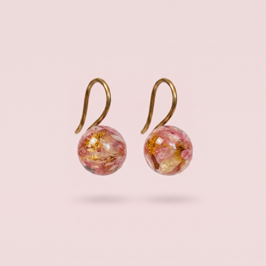 Orecchini con Fiori Veri in Resina - Glixia rosa | Acciaio Inox Anallergico