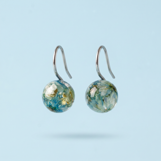 Orecchini con Fiori Veri in Resina - Glixia blu | Acciaio Inox Anallergico