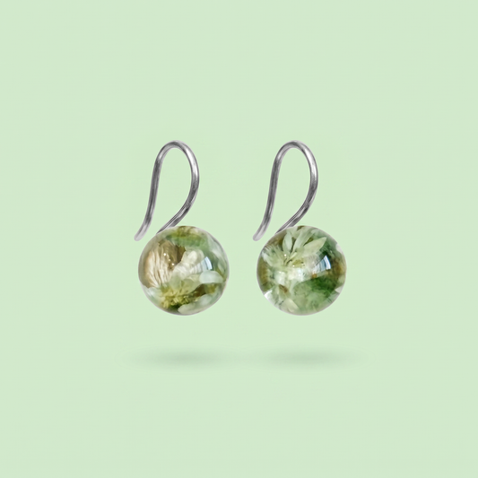 Orecchini con Fiori Veri in Resina - Glixia verde | Acciaio Inox Anallergico
