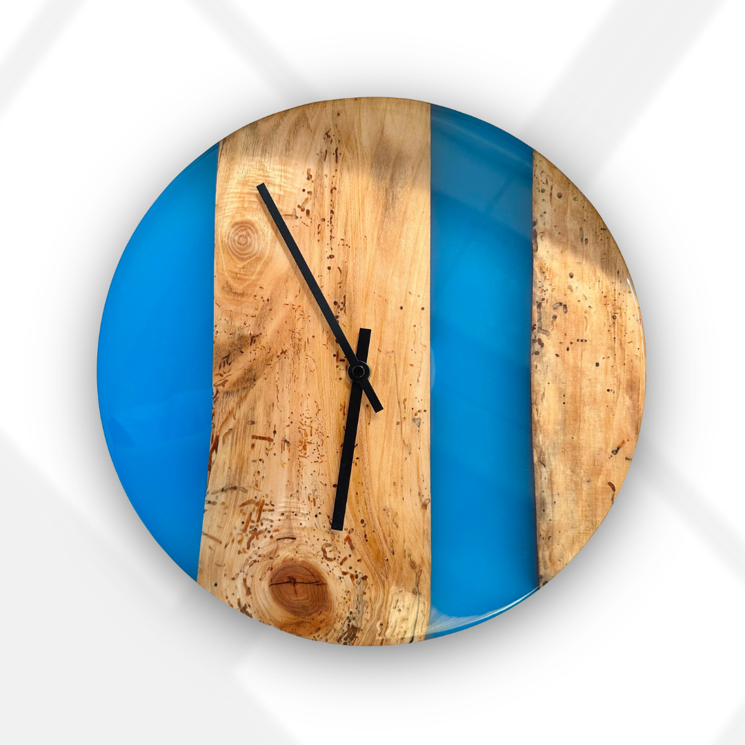 Orologio da parete in legno e resina azzurra Ø31cm