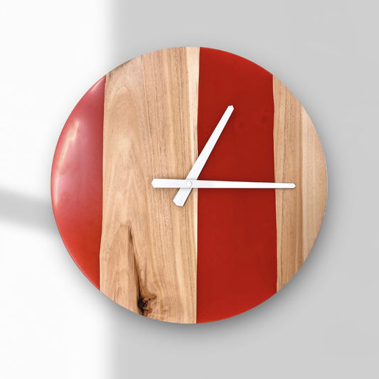 Orologio da parete in legno e resina rossa Ø36cm