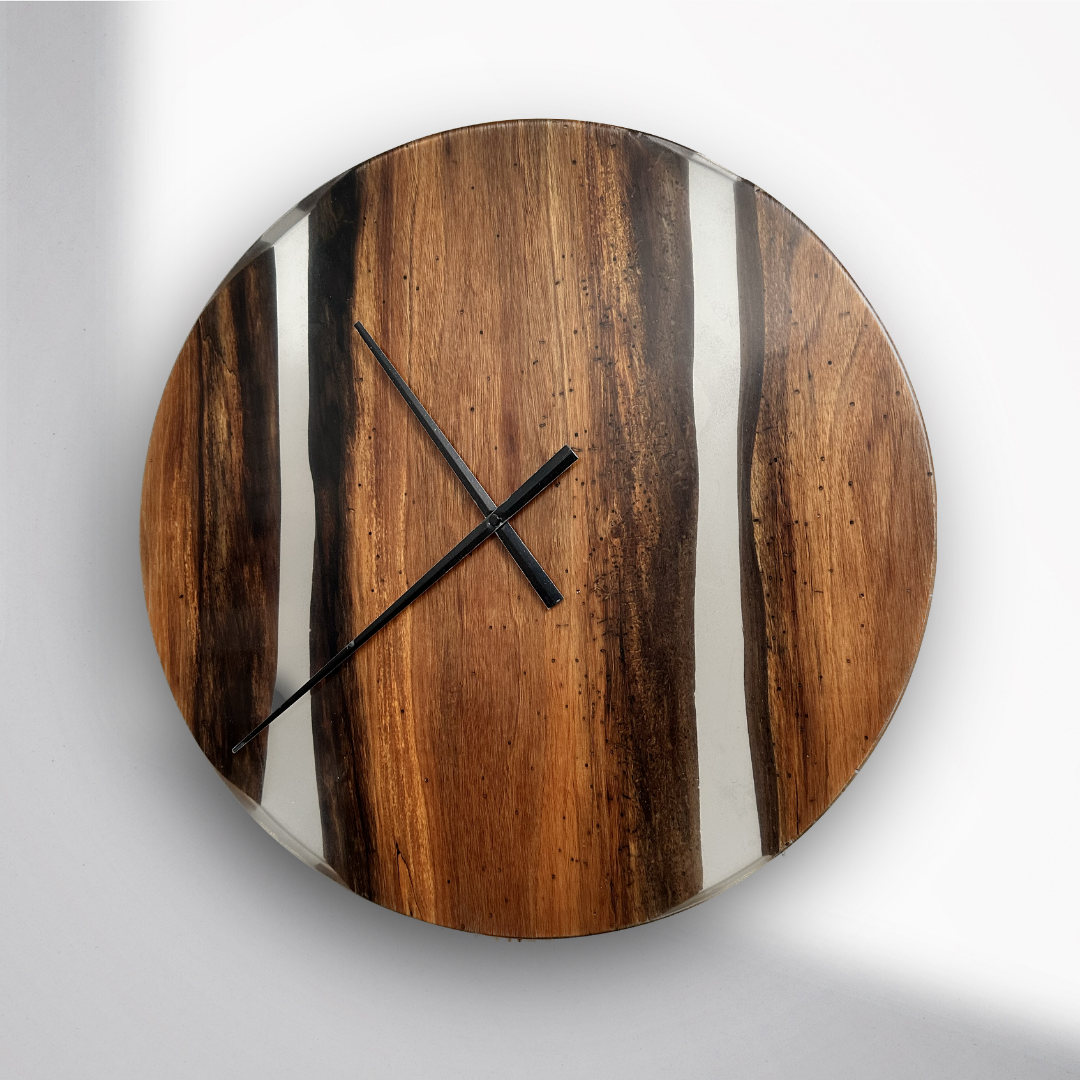 Orologio da parete in legno e resina trasparente Ø50cm