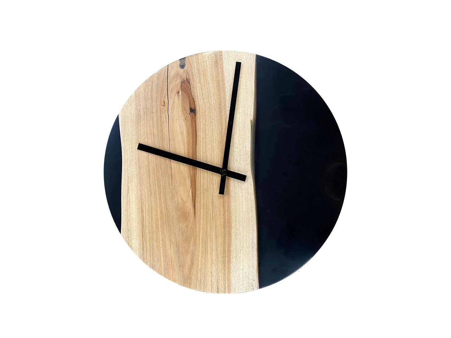 Orologio da parete Ø34 in resina nera e legno di castagno