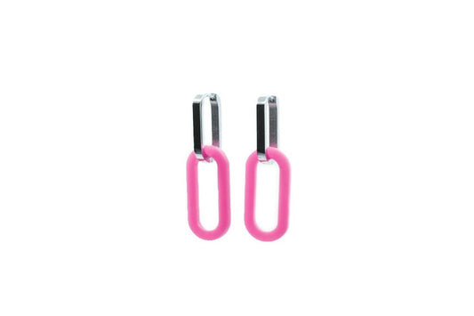 Paio di orecchini CATENA pendenti a catena in acciaio inossidabile e acrilico rosa caramella