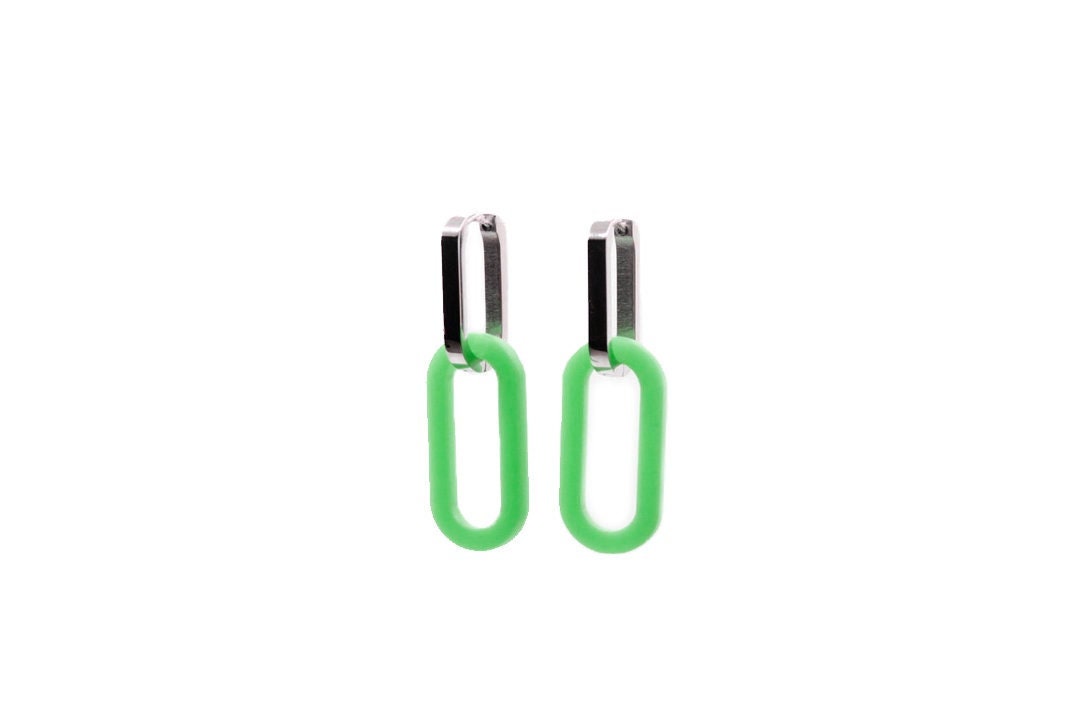 Paio di orecchini CATENA pendenti a catena in acciaio inossidabile e acrilico verde prato